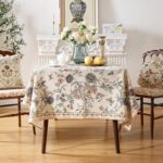 ISAENNE Designer French Light Beige Small Rectangular Tablecloth,Linen Florals a... - Image 4