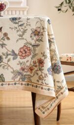 ISAENNE Designer French Light Beige Small Rectangular Tablecloth,Linen Florals a... - Image 8