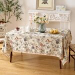 ISAENNE Designer French Light Beige Small Rectangular Tablecloth,Linen Florals a... - Image 9