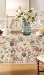 ISAENNE Designer French Light Beige Small Rectangular Tablecloth,Linen Florals a... - Image 10