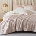 6 Piece Queen Bed-in-a-Bag Jacquard Champagne Beige Splicing Design Floral beddi... - Image 5