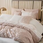 6 Piece Queen Bed-in-a-Bag Jacquard Champagne Beige Splicing Design Floral beddi... - Image 6
