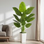 Lifelike Bird of Paradise Artificial Plant 6ft Faux Banana Leaf Tree with White ... - Image 7