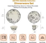 222 Fifth Adelaide 16-Piece Casual Grey Porcelain Dinnerware Set – Service for 4... - Image 3