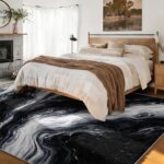 Marble Rugs for Living Room, 4x6ft, Minimalist Abstract Black and White Marble T... - Image 3