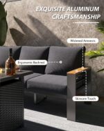Aoxun Patio Furniture Set, Aluminum Patio Set with Fire Pit Table and 5" Thicken... - Image 6