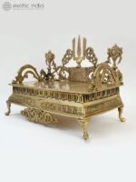 Exotic India 17" Brass Designer Singhasan with Vaishnava Symbols for Puja Room, ... - Image 3