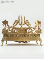Exotic India 17" Brass Designer Singhasan with Vaishnava Symbols for Puja Room, ... - Image 6
