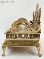 Exotic India 17" Brass Designer Singhasan with Vaishnava Symbols for Puja Room, ... - Image 7