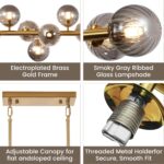 Brass Gold Rectangle Chandelier Modern Chandelier Smoke Grey Globe Glass Pendant... - Image 4