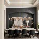 Brass Gold Rectangle Chandelier Modern Chandelier Smoke Grey Globe Glass Pendant... - Image 5