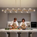 Brass Gold Rectangle Chandelier Modern Chandelier Smoke Grey Globe Glass Pendant... - Image 7