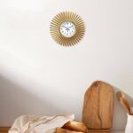 Small Gold Starburst Wall Clock Battery Operated Round Mid Century Modern Wall C... - Image 3