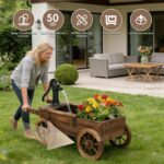 Outdoor Water Fountain, Wooden Wagon Garden Fountain with Planter Box, Rustic Ca... - Image 4