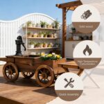 Outdoor Water Fountain, Wooden Wagon Garden Fountain with Planter Box, Rustic Ca... - Image 5