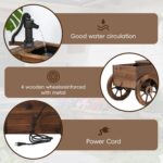 Outdoor Water Fountain, Wooden Wagon Garden Fountain with Planter Box, Rustic Ca... - Image 6