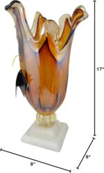 17" Inch Italian Murano Hand Blown Orange Glass Vase - Image 6