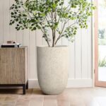 LuxenHome 23.5" Beige Tall Round Planter Pots, Indoor Outdoor Large Plant Pot wi... - Image 5