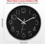 Foxtop Silver Wall Clock Silent Non-Ticking Battery Operated Round Modern Wall C... - Image 3