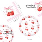 Cherry Birthday Party Plates & Napkins Set - 80 Pcs (40x7" Dessert Plates + 40 N... - Image 3