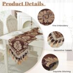 Brown Table Runner Floral Jacquard Damask Dining Table Runner with Multi-Tassels... - Image 4