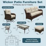 Patio Furniture Set, 10PCS Outdoor Wicker Conversation Set with 6" Thick Cushion... - Image 7