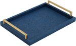 XIGEXIGE Navy Blue Decorative Serving Tray, Shagreen Leather Coffee Table Tray, ... - Image 3