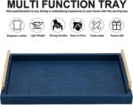 XIGEXIGE Navy Blue Decorative Serving Tray, Shagreen Leather Coffee Table Tray, ... - Image 4