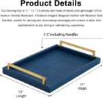 XIGEXIGE Navy Blue Decorative Serving Tray, Shagreen Leather Coffee Table Tray, ... - Image 5