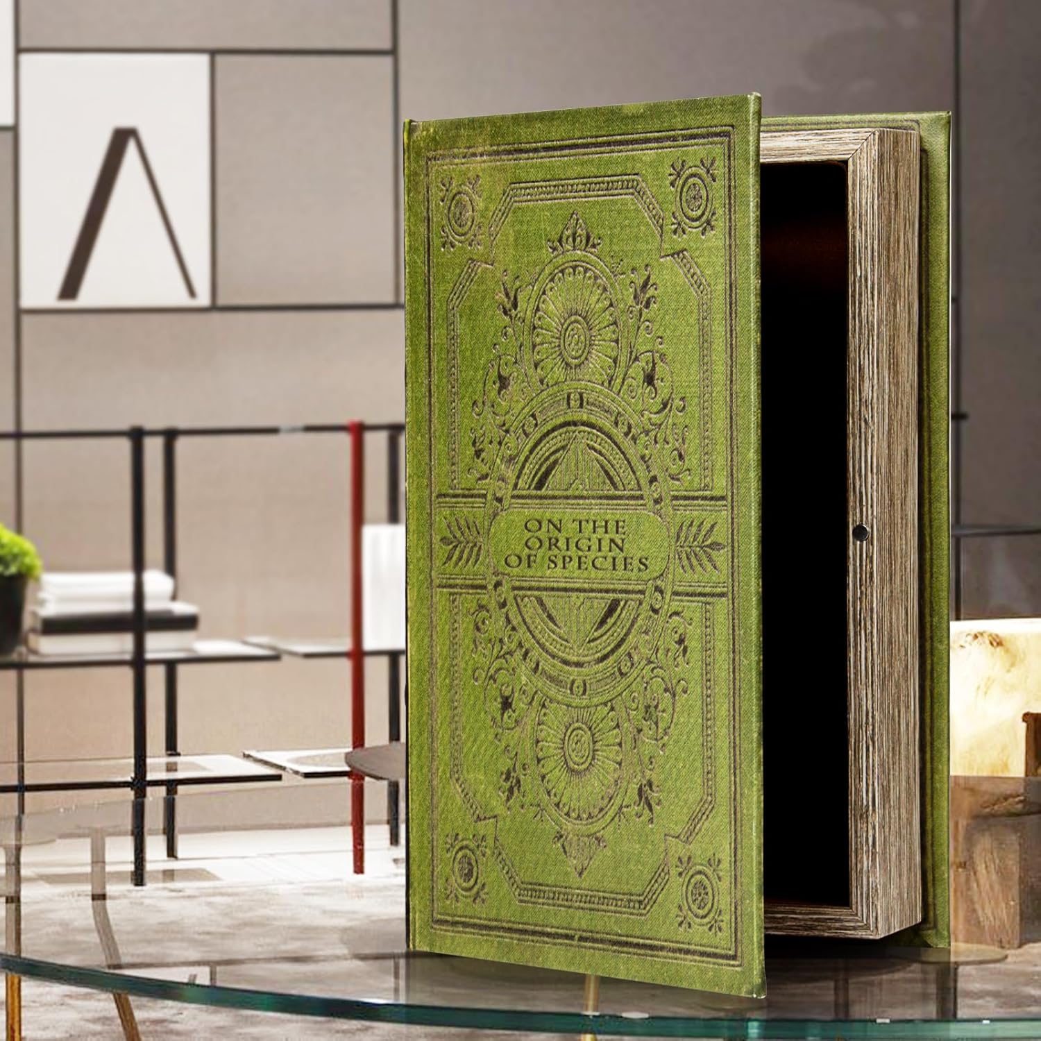 Vintage Style Olive Green Faux Leather Embossed Book Box - Decorative Storage Bo... - Image 3