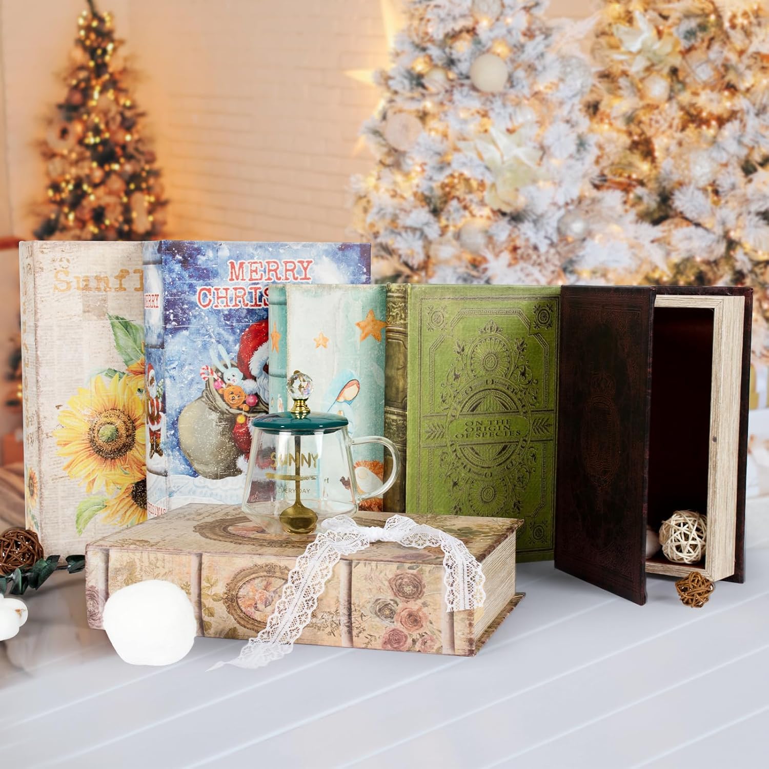 Vintage Style Olive Green Faux Leather Embossed Book Box - Decorative Storage Bo... - Image 7
