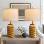 USumkky 20.5" Gold Modern Ceramic Bedside Lamp Set of 2 for Bedroom Decor Farmho... - Image 5