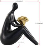Lescafita Black Abstract Figure Statue with Golden Flowers, Modern Resin Sculptu... - Image 3