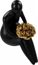 Lescafita Black Abstract Figure Statue with Golden Flowers, Modern Resin Sculptu... - Image 4