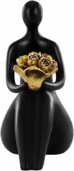 Lescafita Black Abstract Figure Statue with Golden Flowers, Modern Resin Sculptu... - Image 5