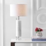 JONATHAN Y 32" White Marble and Crystal LED Table Lamp, Modern Contemporary Cyli... - Image 3
