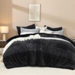 Litanika Fluffy Fleece Queen Comforter Set, Luxury Soft Plush Fuzzy Black & Whit... - Image 3
