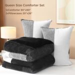 Litanika Fluffy Fleece Queen Comforter Set, Luxury Soft Plush Fuzzy Black & Whit... - Image 9