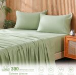 JSD 100% Cotton Sage Green Sheet Set Twin, 300 High Thread Count Sateen Sheets D... - Image 4