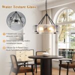 Water Textured Glass Drum Chandelier,22" Round Black Drum Chandeliers for Dining... - Image 3
