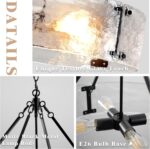 Water Textured Glass Drum Chandelier,22" Round Black Drum Chandeliers for Dining... - Image 4
