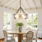 Water Textured Glass Drum Chandelier,22" Round Black Drum Chandeliers for Dining... - Image 5