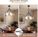 Water Textured Glass Drum Chandelier,22" Round Black Drum Chandeliers for Dining... - Image 6