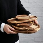Okllen Set of 5 Small Acacia Wood Serving Platter and Trays, Irregular Oval Soli... - Image 6