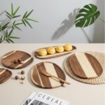 Okllen Set of 5 Small Acacia Wood Serving Platter and Trays, Irregular Oval Soli... - Image 7