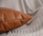 Faux Leather Throw Pillow Covers, 18 x 18 inch Set of 2 Thick Cognac Brown Moder... - Image 3