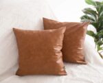 Faux Leather Throw Pillow Covers, 18 x 18 inch Set of 2 Thick Cognac Brown Moder... - Image 5