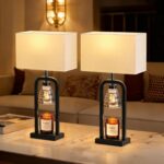 PoKat Bedside Table Lamps with Candle Warmer & Timer for Bedroom, Farmhouse Lamp... - Image 9