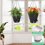 8 Inch Hanging Planters Indoor Outdoor, 3 Pack Plastic Self Watering Plant Pots ... - Image 5