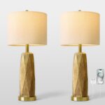 BOBOMOMO 27.5" Gold Table Lamps Set of 2 with USB-A & USB-C Charging Ports, Text... - Image 9